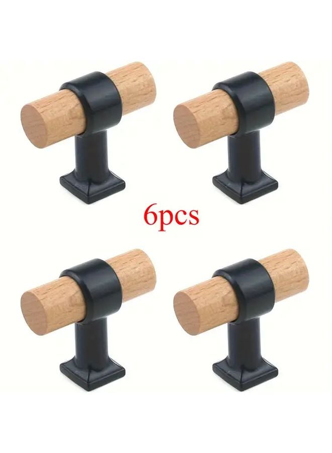 6pcs Black Zinc Alloy And Wood Cabinet Knobs Drawer Pulls With Hardware - Image 1